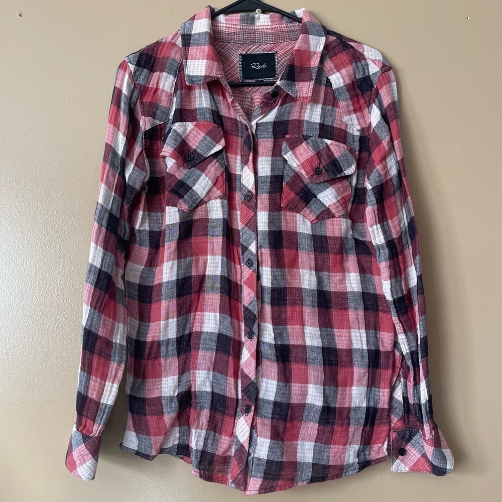 Rails Red and Black Plaid Button-Up Shirt size Medium